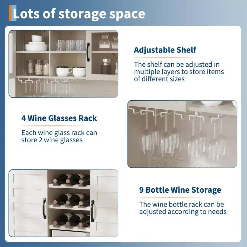 72 Inch Tall Kitchen Pantry Cabinet with 4 Doors and 2 Drawers, Wine Rack, Large Kitchen Storage, Adjustable Shelf, Coffee Wine Bar Counter