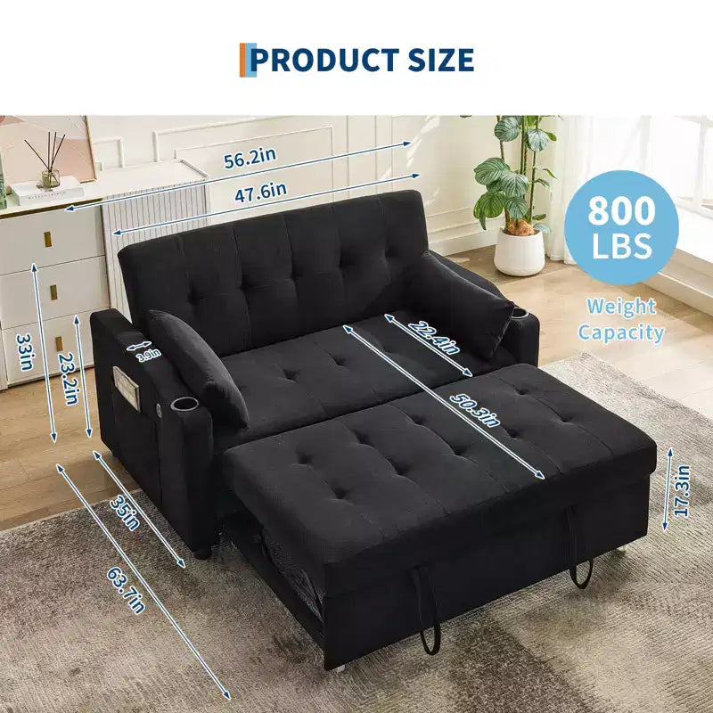 3 In 1 Convertible Sleeper Sofa Bed, Corduroy Couches with Pull-Out Bed, Adjustable Backrest, Charging Port , Modern Sofa for Living Room