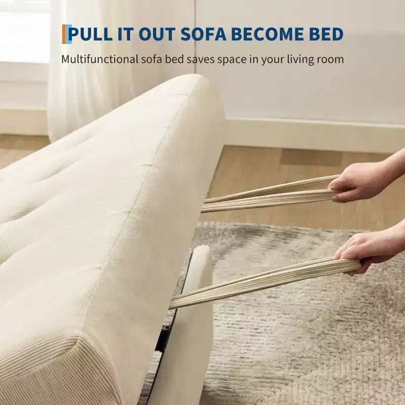 3 In 1 Convertible Sleeper Sofa Bed, Corduroy Couches with Pull-Out Bed, Adjustable Backrest, Charging Port , Modern Sofa for Living Room