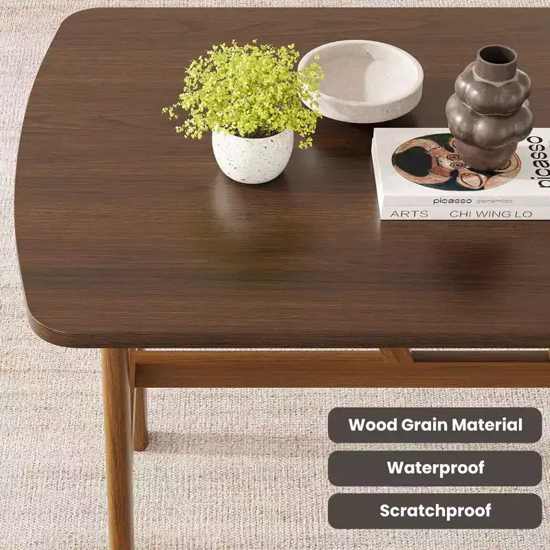 47 Dining Table for 4-6 Person Wood Kitchen Table Modern Dinner Table with Sturdy Metal Frame for Dining Room Kitchen Dark Walnut