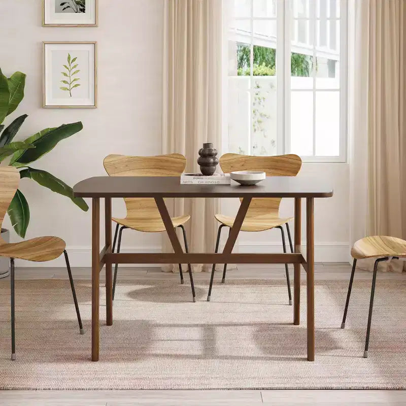 47 Dining Table for 4-6 Person Wood Kitchen Table Modern Dinner Table with Sturdy Metal Frame for Dining Room Kitchen Dark Walnut