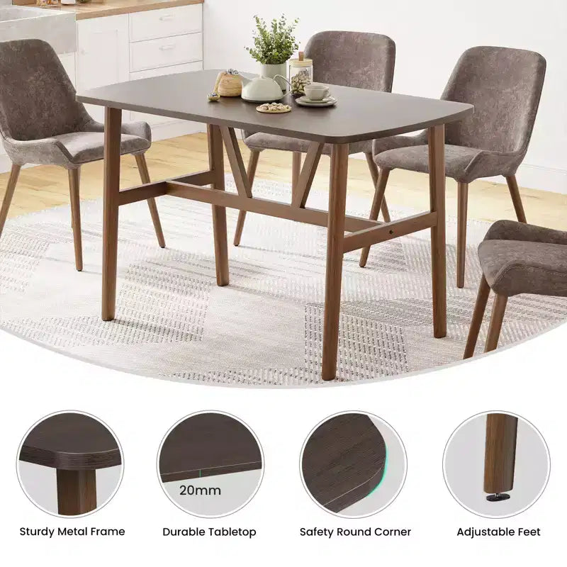 47 Dining Table for 4-6 Person Wood Kitchen Table Modern Dinner Table with Sturdy Metal Frame for Dining Room Kitchen Dark Walnut