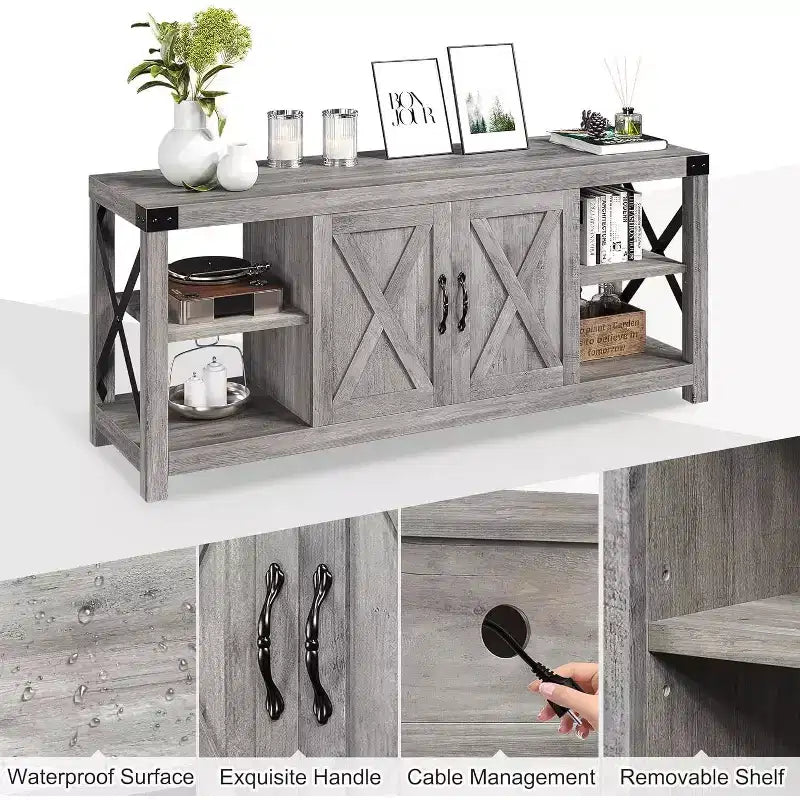 60 Inch X-Shape TV Stand for 65 TVs - Eco-Friendly P2 Media Console with Adjustable Shelves, Modern Entertainment Center for Living Room & Bedroom