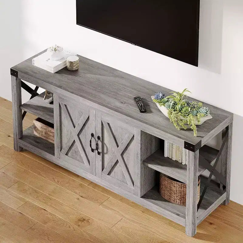 60 Inch X-Shape TV Stand for 65 TVs - Eco-Friendly P2 Media Console with Adjustable Shelves, Modern Entertainment Center for Living Room & Bedroom