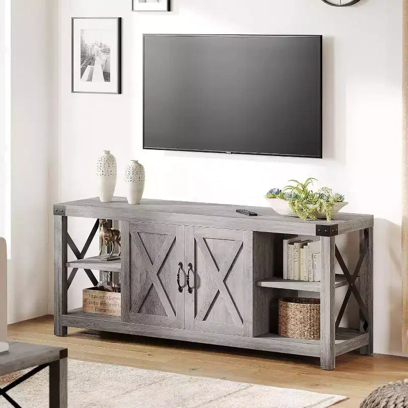 60 Inch X-Shape TV Stand for 65 TVs - Eco-Friendly P2 Media Console with Adjustable Shelves, Modern Entertainment Center for Living Room & Bedroom
