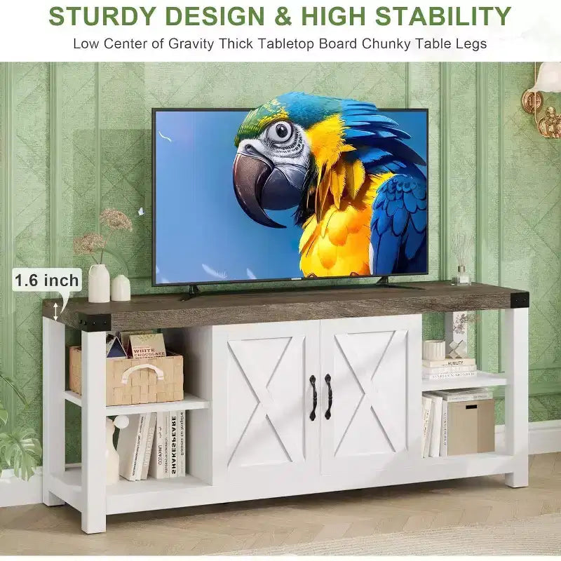 60 Inch X-Shape TV Stand for 65 TVs - Eco-Friendly P2 Media Console with Adjustable Shelves, Modern Entertainment Center for Living Room & Bedroom