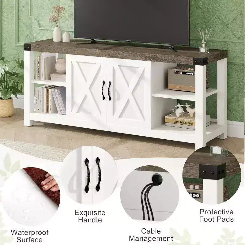 60 Inch X-Shape TV Stand for 65 TVs - Eco-Friendly P2 Media Console with Adjustable Shelves, Modern Entertainment Center for Living Room & Bedroom