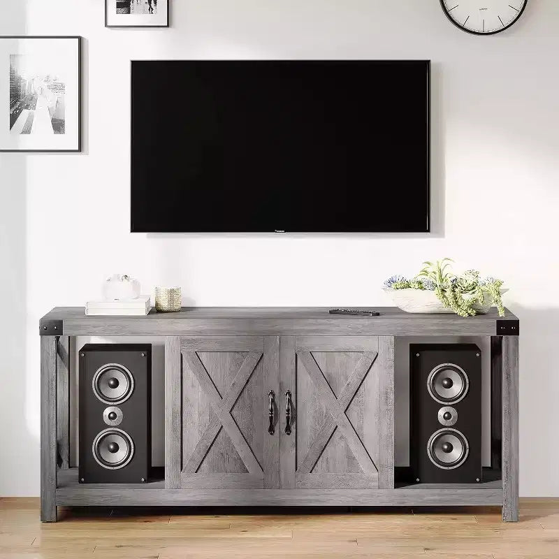 60 Inch X-Shape TV Stand for 65 TVs - Eco-Friendly P2 Media Console with Adjustable Shelves, Modern Entertainment Center for Living Room & Bedroom