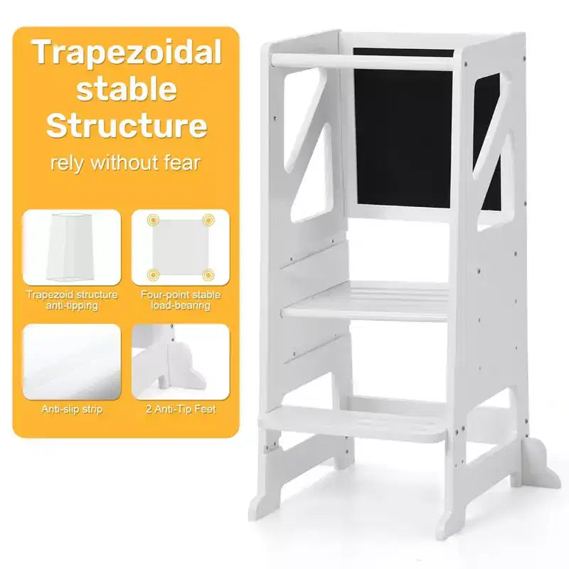 Wooden Toddler Step Stool,White Toddler Tower with Chalkboard & Whiteboard