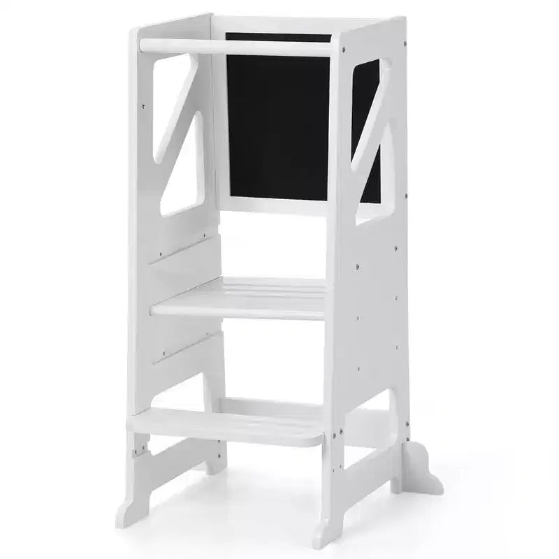 Wooden Toddler Step Stool,White Toddler Tower with Chalkboard & Whiteboard
