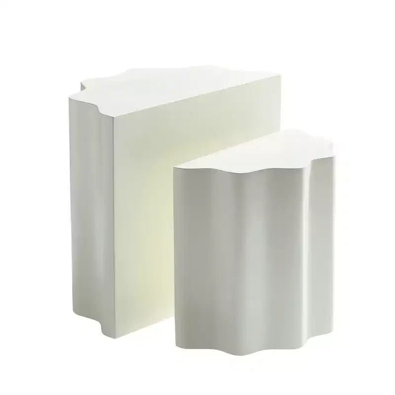 Fiberglass Coffee Table 2PCS Set End Table Accent Table Side Table Cocktail Table Center Table, Wavy Edge Design, Beige, No Assembly