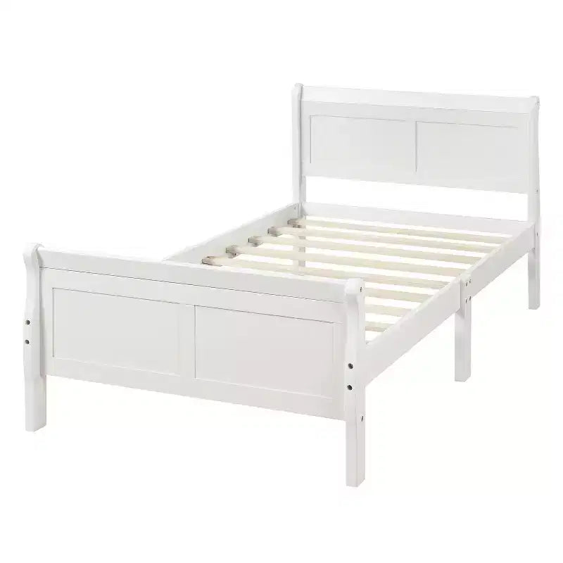Wood Platform Bed Twin Bed Frame Mattress Foundation Sleigh Bed with Headboard Footboard and Wood Slat Support