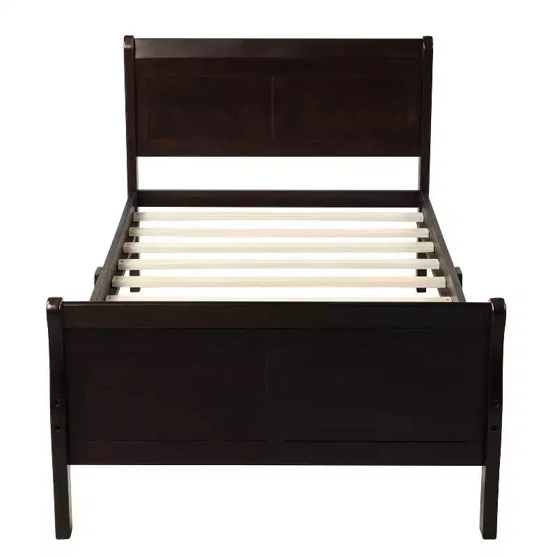 Wood Platform Bed Twin Bed Frame Mattress Foundation Sleigh Bed with Headboard Footboard and Wood Slat Support