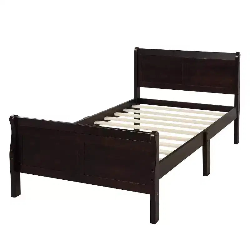 Wood Platform Bed Twin Bed Frame Mattress Foundation Sleigh Bed with Headboard Footboard and Wood Slat Support