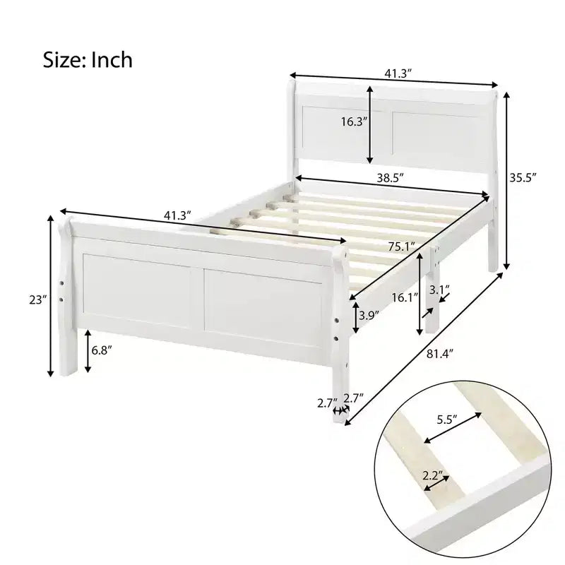 Wood Platform Bed Twin Bed Frame Mattress Foundation Sleigh Bed with Headboard Footboard and Wood Slat Support