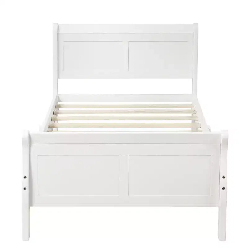 Wood Platform Bed Twin Bed Frame Mattress Foundation Sleigh Bed with Headboard Footboard and Wood Slat Support