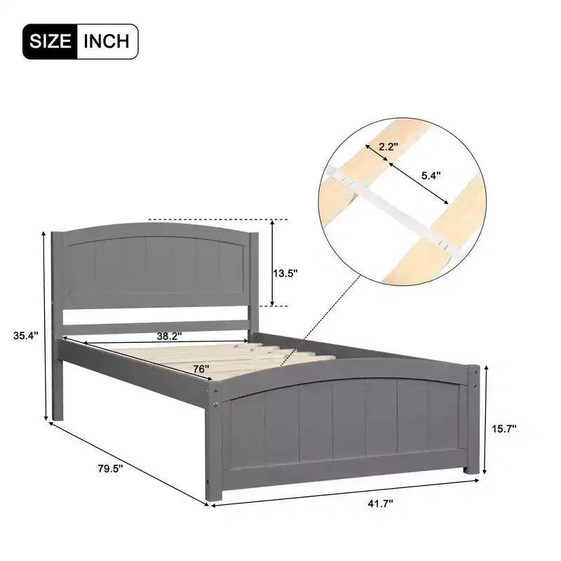 Twin Size Wood Platform Bed with Headboard Footboard and Wood Slat Support Espresso