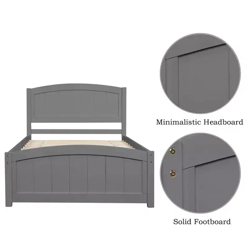 Twin Size Wood Platform Bed with Headboard Footboard and Wood Slat Support Espresso