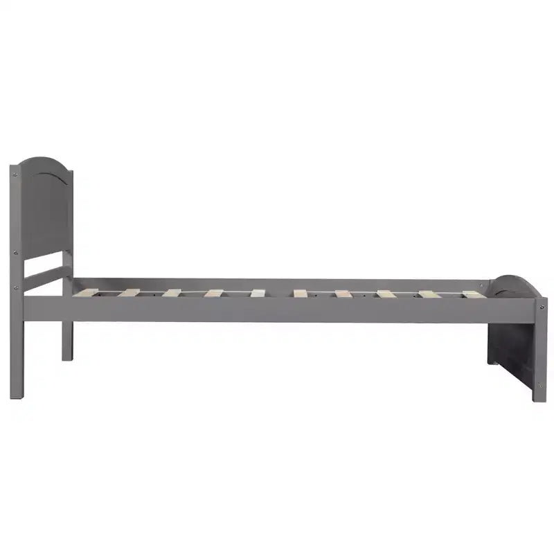 Twin Size Wood Platform Bed with Headboard Footboard and Wood Slat Support Espresso