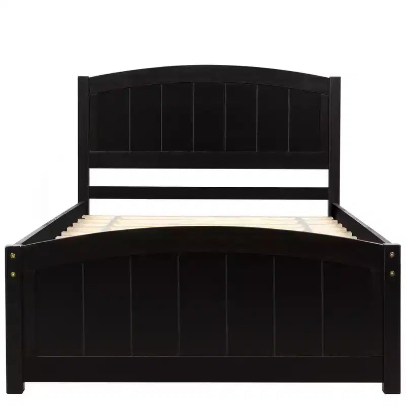 Twin Size Wood Platform Bed with Headboard Footboard and Wood Slat Support Espresso
