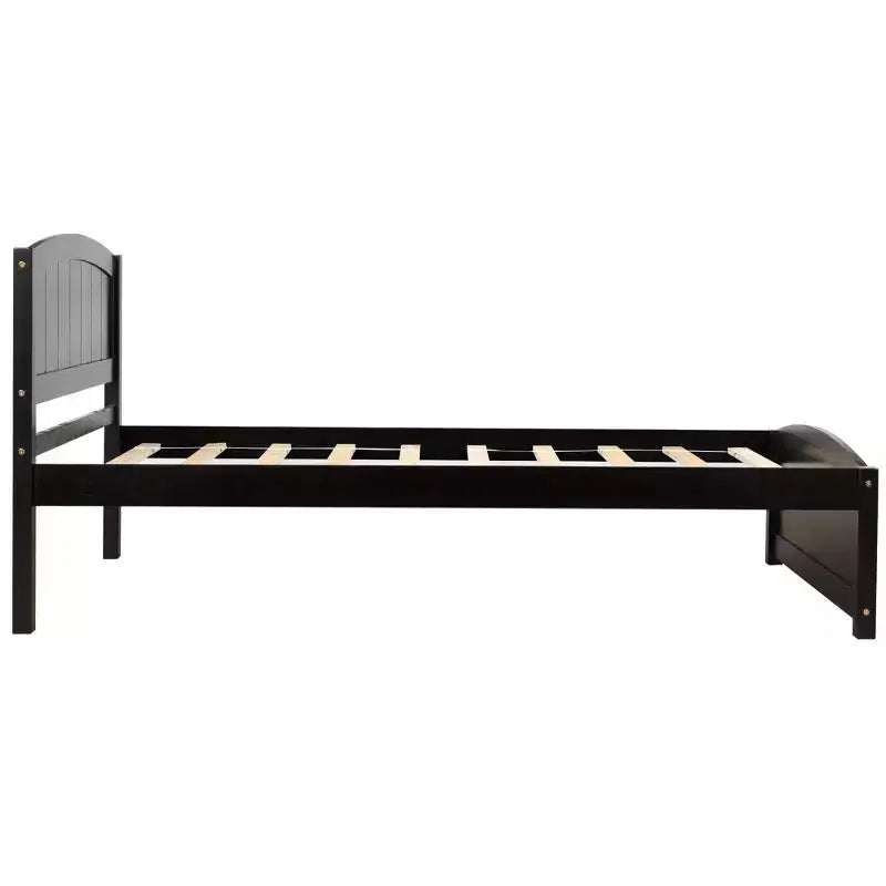 Twin Size Wood Platform Bed with Headboard Footboard and Wood Slat Support Espresso