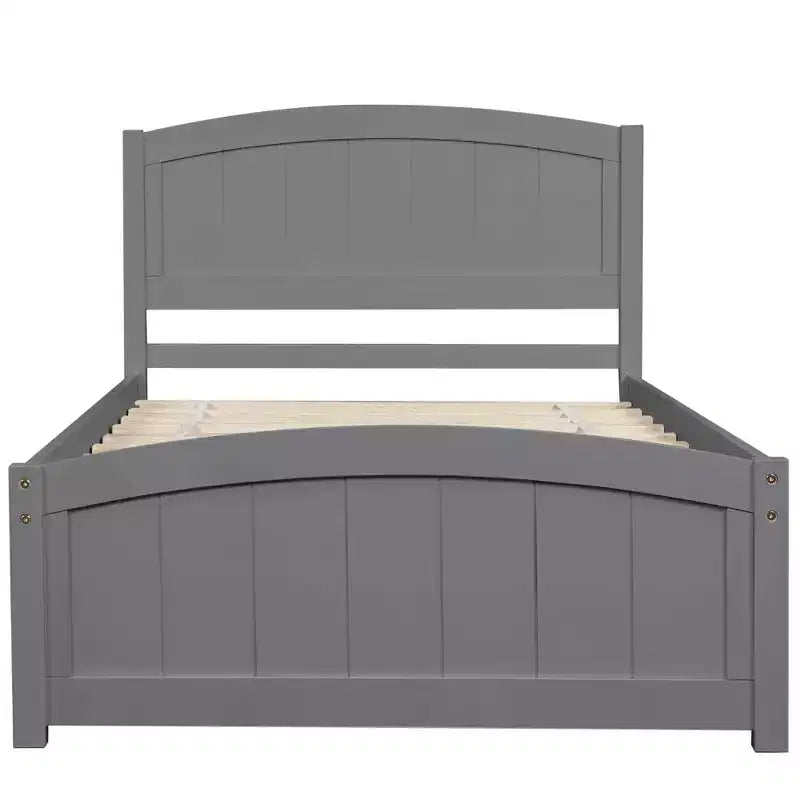 Twin Size Wood Platform Bed with Headboard Footboard and Wood Slat Support Espresso