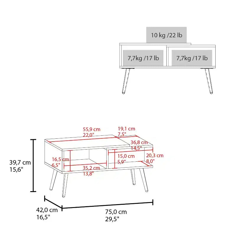 Multicolor Scandinavian Coffee Table with 2 Shelves 4 legs White and Natural Oak