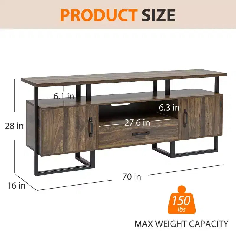 70 Industrial TV Stands, Entertainment Center with Storage & Drawer for Living Room, Rustic Brown