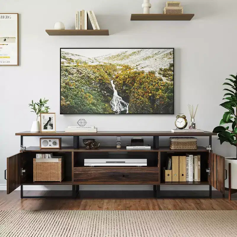 70 Industrial TV Stands, Entertainment Center with Storage & Drawer for Living Room, Rustic Brown