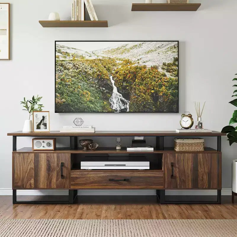 70 Industrial TV Stands, Entertainment Center with Storage & Drawer for Living Room, Rustic Brown