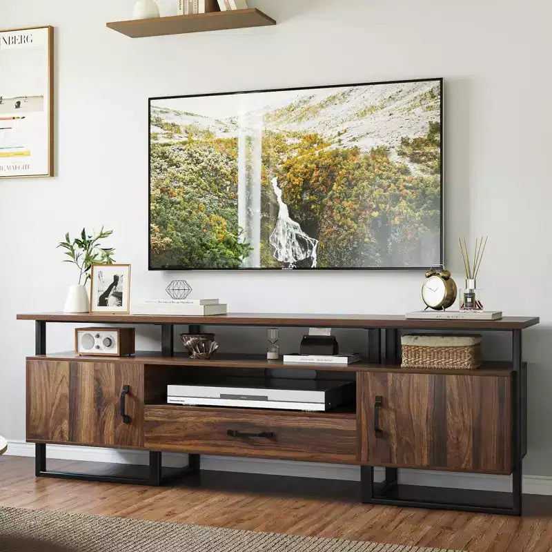70 Industrial TV Stands, Entertainment Center with Storage & Drawer for Living Room, Rustic Brown