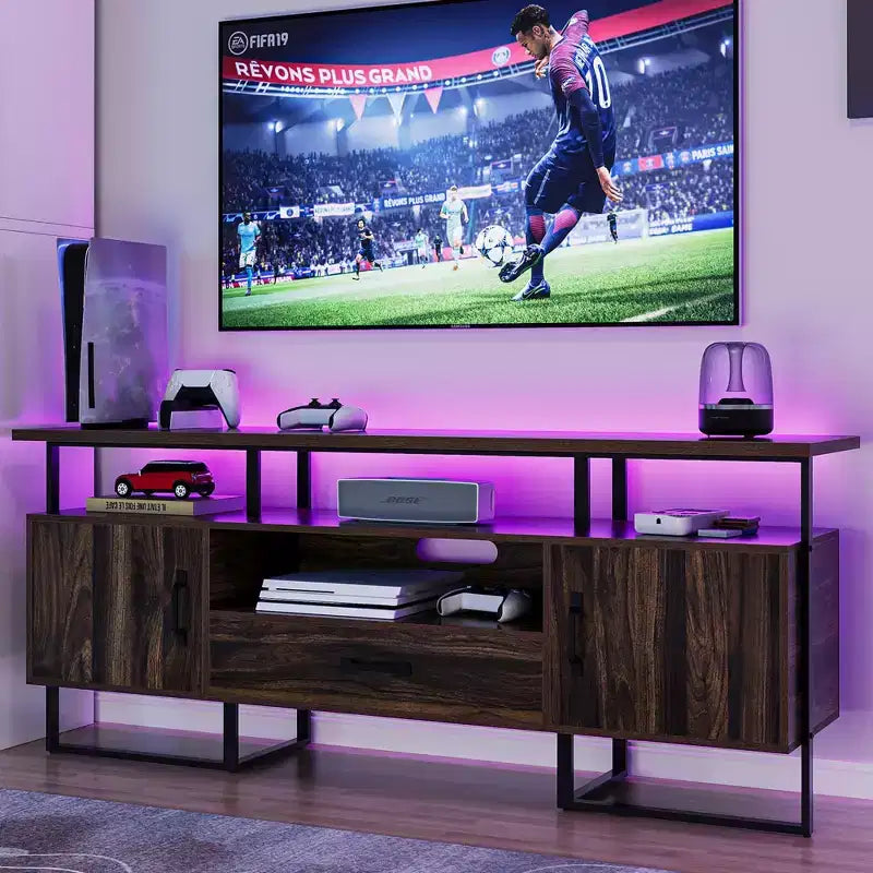 70 Industrial TV Stands, Entertainment Center with Storage & Drawer for Living Room, Rustic Brown