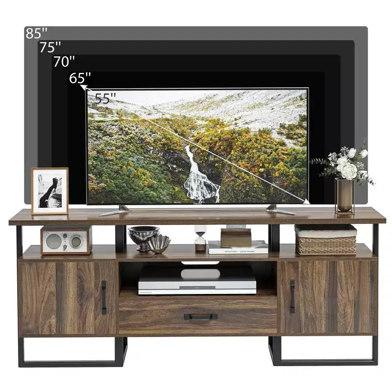 70 Industrial TV Stands, Entertainment Center with Storage & Drawer for Living Room, Rustic Brown