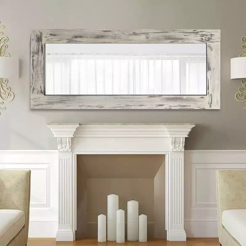24 in. W x 58 in. H Farmhouse Rectangular Solid Wood Framed Full Length Leaning Mirror in Weathered White