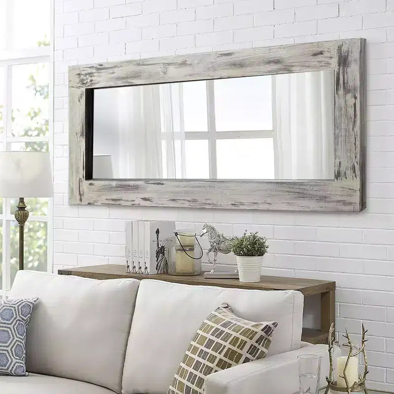 24 in. W x 58 in. H Farmhouse Rectangular Solid Wood Framed Full Length Leaning Mirror in Weathered White