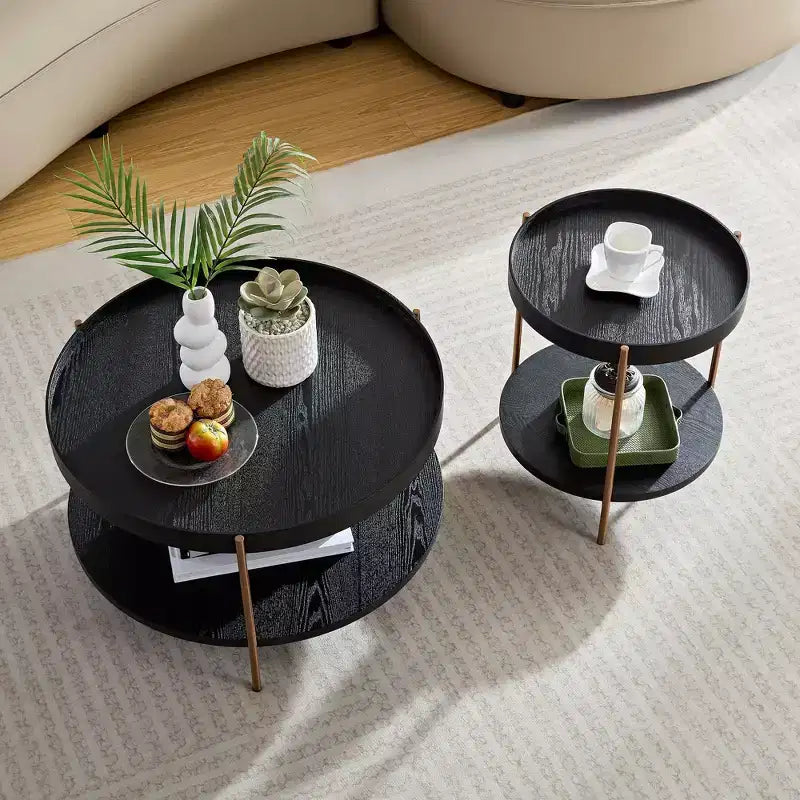 Modern Nesting Coffee Tables, Round 2 Tiers End Side Tables, Easy Assembly for Living Room/Bedroom /Balcony /Yard