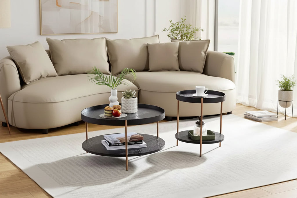 Modern Nesting Coffee Tables, Round 2 Tiers End Side Tables, Easy Assembly for Living Room/Bedroom /Balcony /Yard
