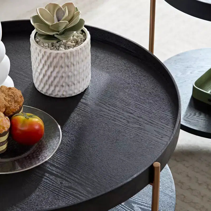 Modern Nesting Coffee Tables, Round 2 Tiers End Side Tables, Easy Assembly for Living Room/Bedroom /Balcony /Yard
