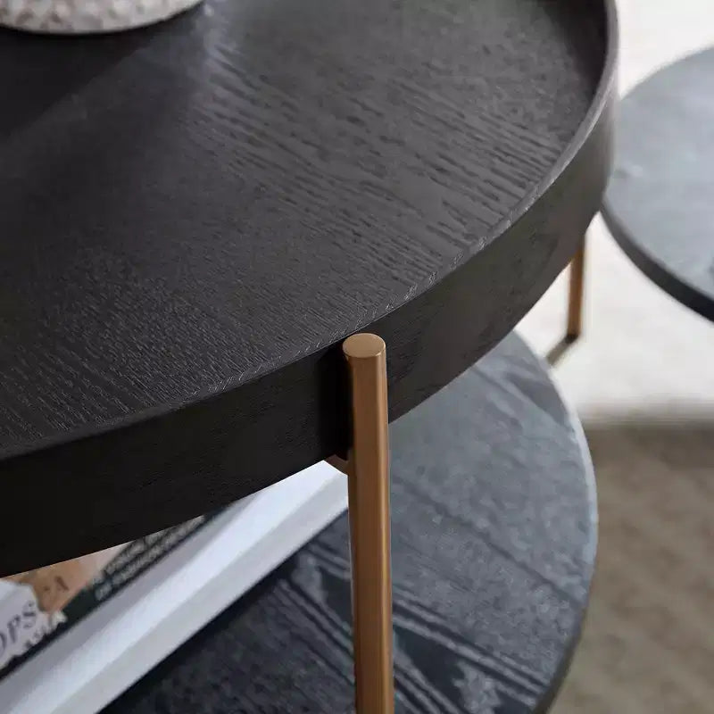 Modern Nesting Coffee Tables, Round 2 Tiers End Side Tables, Easy Assembly for Living Room/Bedroom /Balcony /Yard
