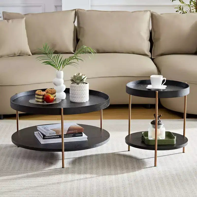 Modern Nesting Coffee Tables, Round 2 Tiers End Side Tables, Easy Assembly for Living Room/Bedroom /Balcony /Yard
