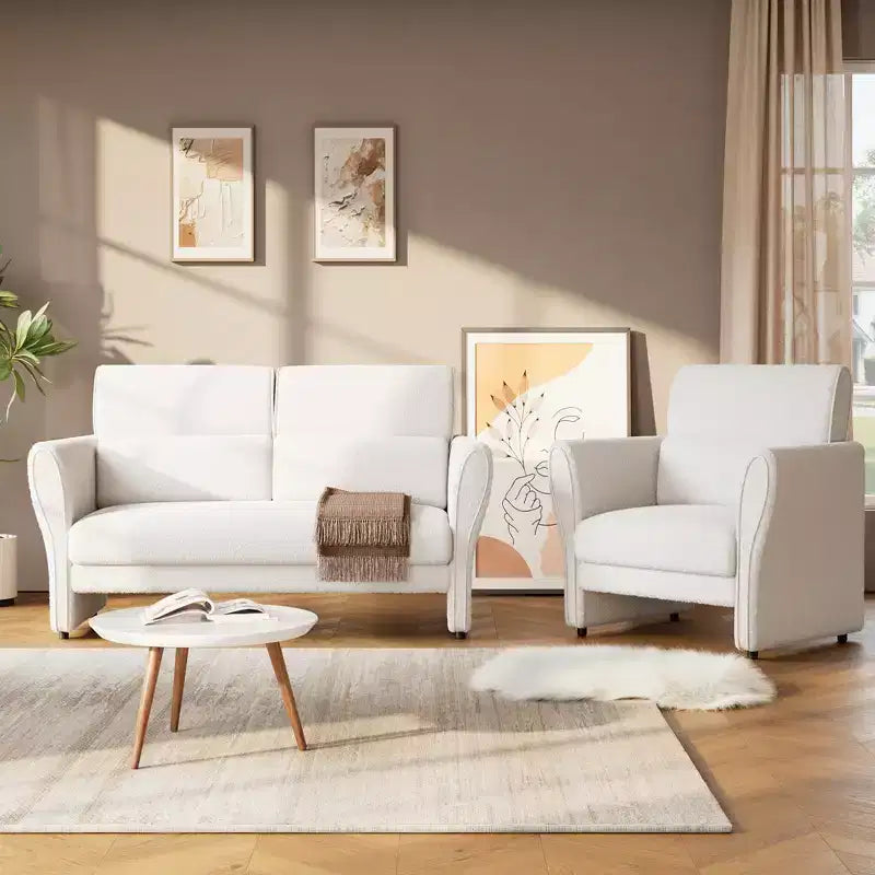 Mid-Century Fabric Sofa Accent Chair, Upholstered Velvet Reading Armchair for Living Room