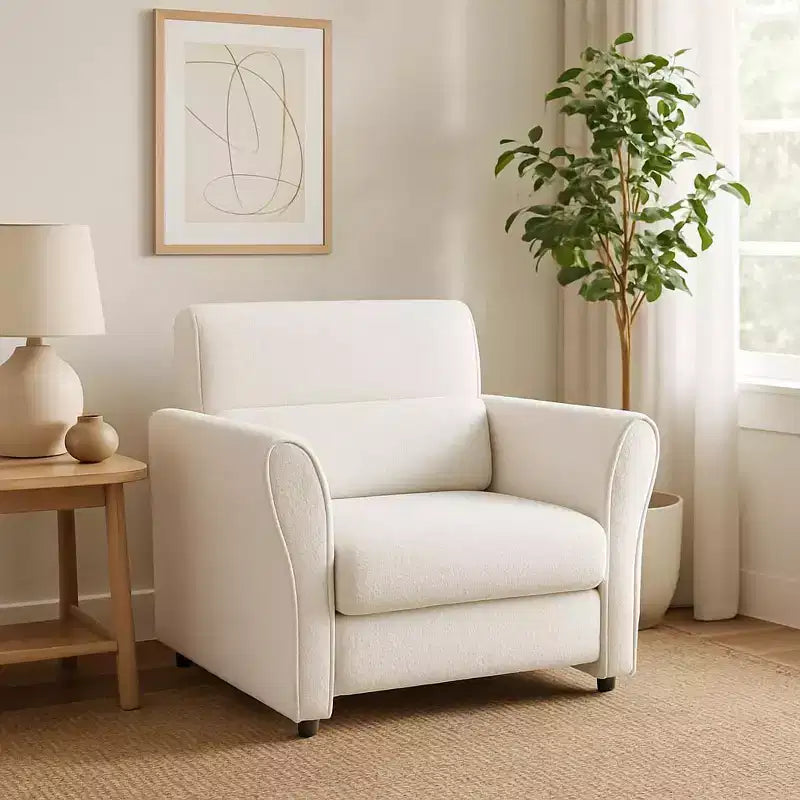 Mid-Century Fabric Sofa Accent Chair, Upholstered Velvet Reading Armchair for Living Room