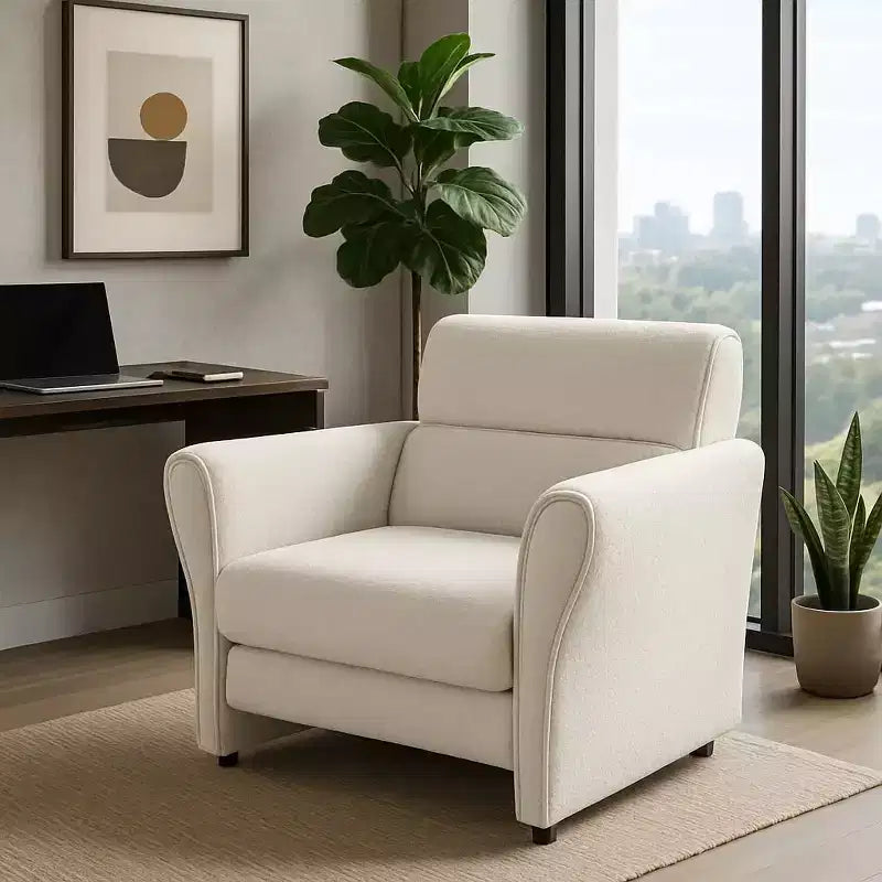 Mid-Century Fabric Sofa Accent Chair, Upholstered Velvet Reading Armchair for Living Room