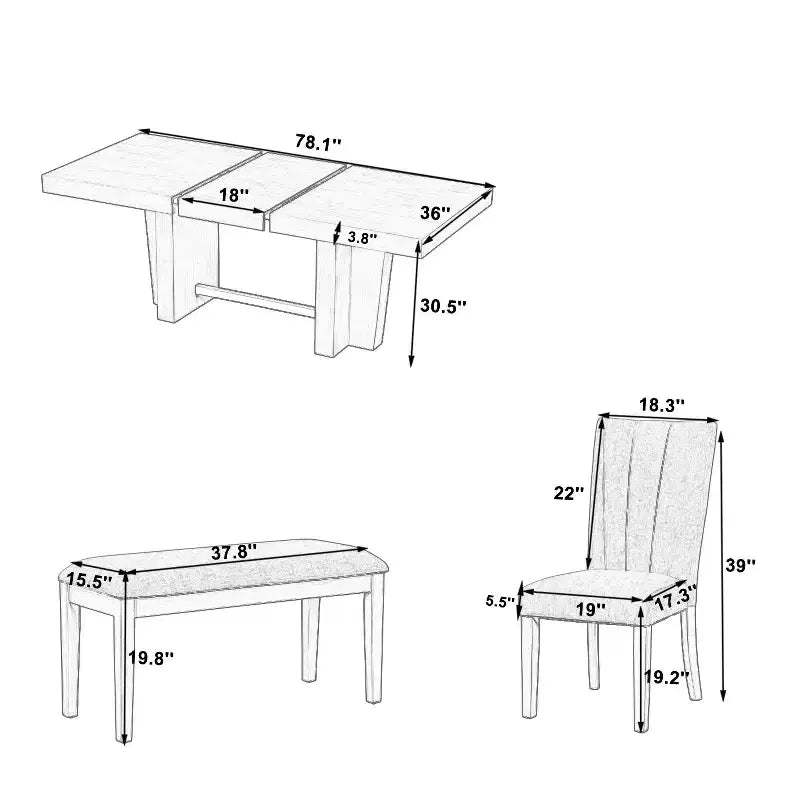 Extendable Dining Set with Bench & 4 Chairs