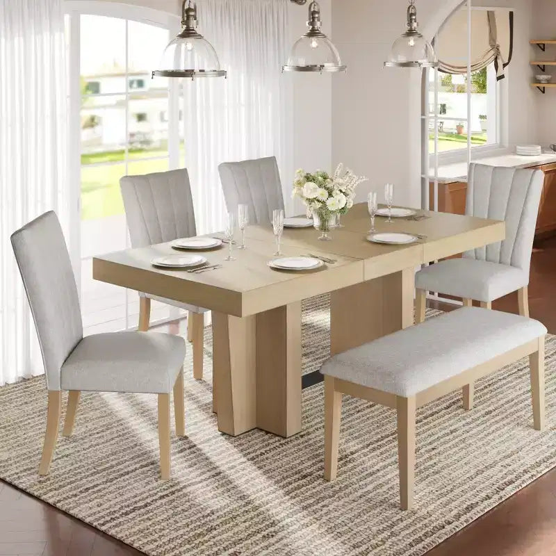 Extendable Dining Set with Bench & 4 Chairs