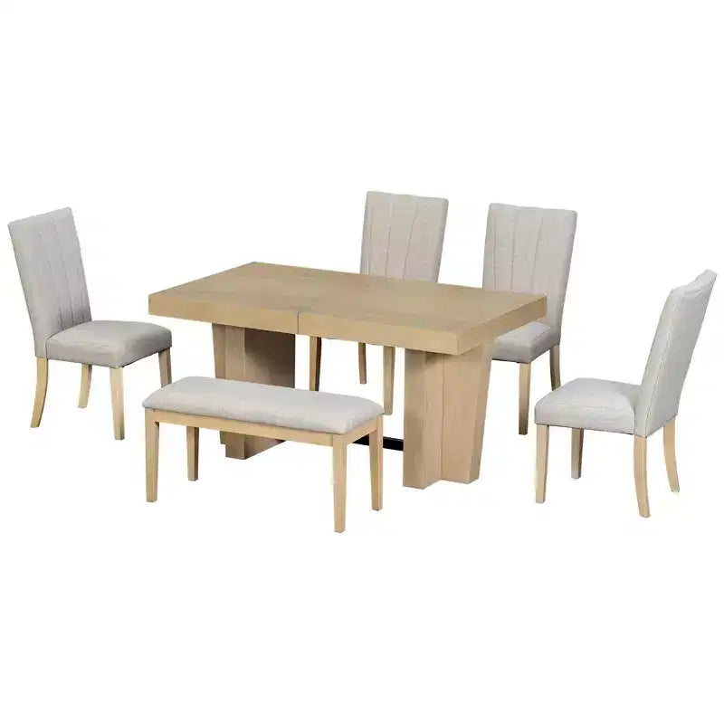 Extendable Dining Set with Bench & 4 Chairs
