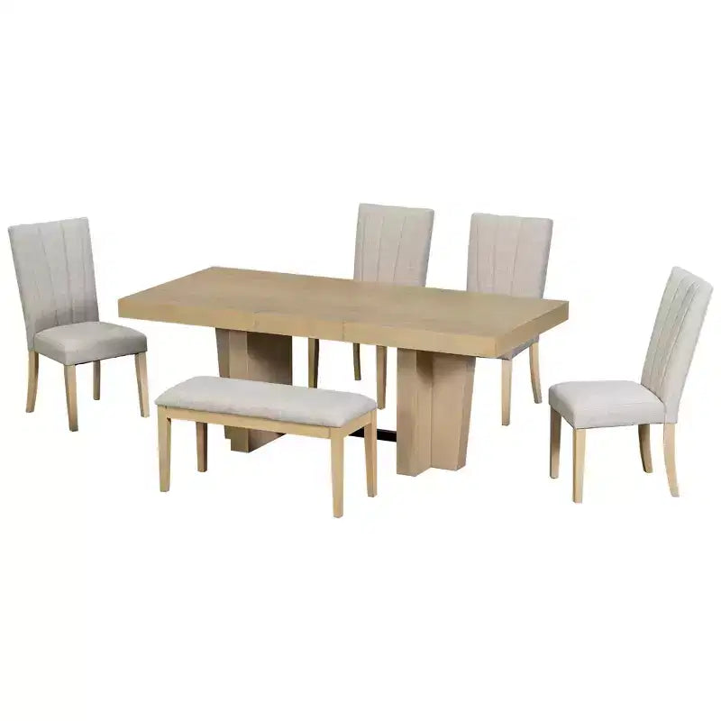 Extendable Dining Set with Bench & 4 Chairs