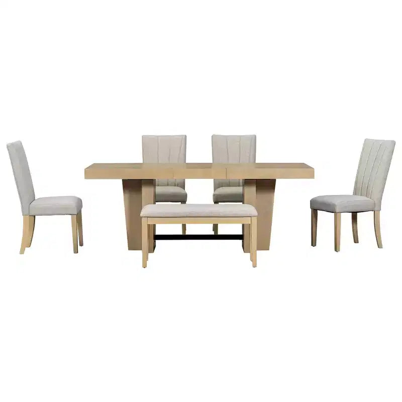 Extendable Dining Set with Bench & 4 Chairs