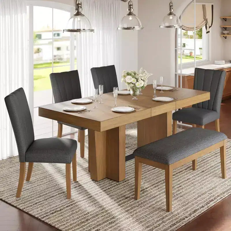Extendable Dining Set with Bench & 4 Chairs