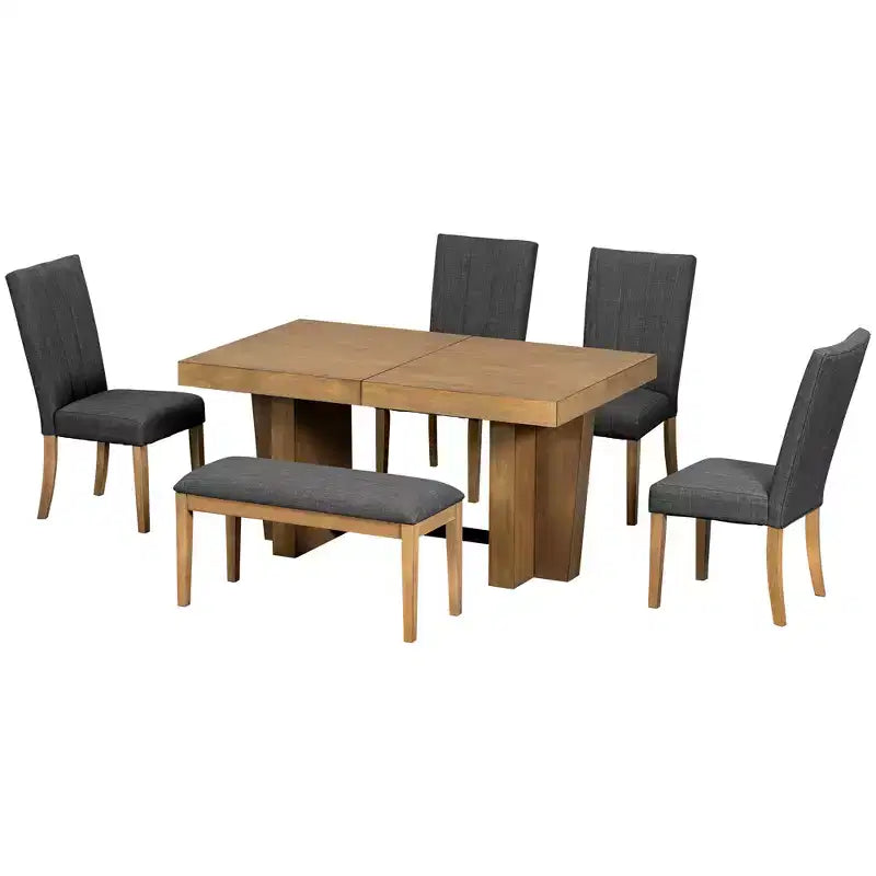 Extendable Dining Set with Bench & 4 Chairs